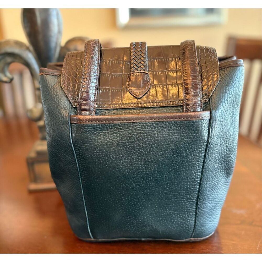 BRIGHTON 🎉2X HP🎉 Vintage Brown & Black Bucket Shoulder Bag/Croc-Embossed Detail - Picture 6 of 14